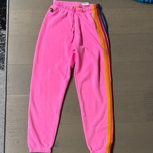 Pink Track Pants with Rainbow Stripes
